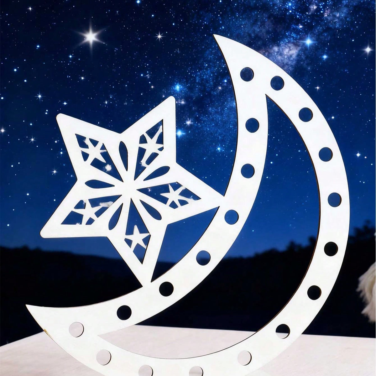 crescent moon and star tabletop decor styled in a room, photo 2