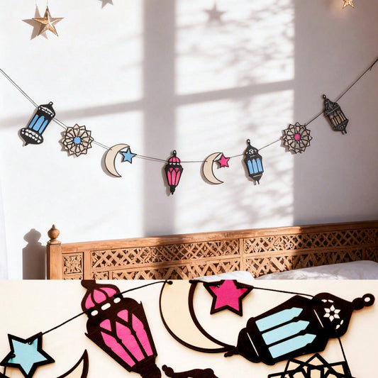 lantern crescent and star garland styled in a room, photo 2