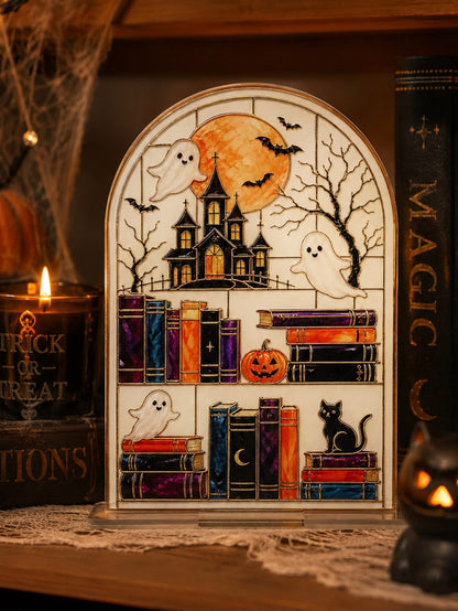 haunted house bookshelf Halloween sign - main photo