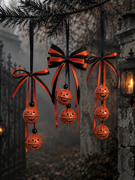 striped bow pumpkin bell hanger - main photo