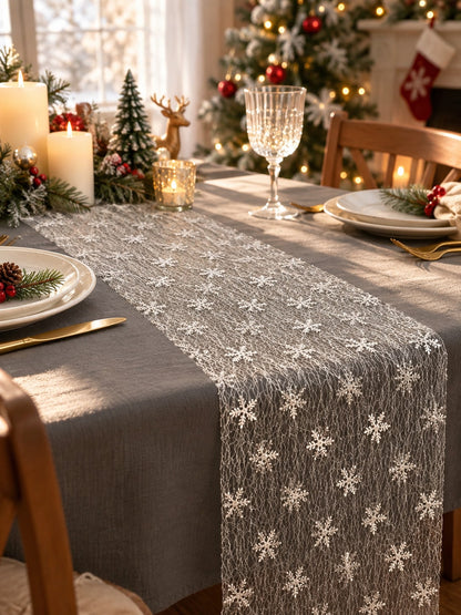 snowflake sheer table runner - Silver photo 1