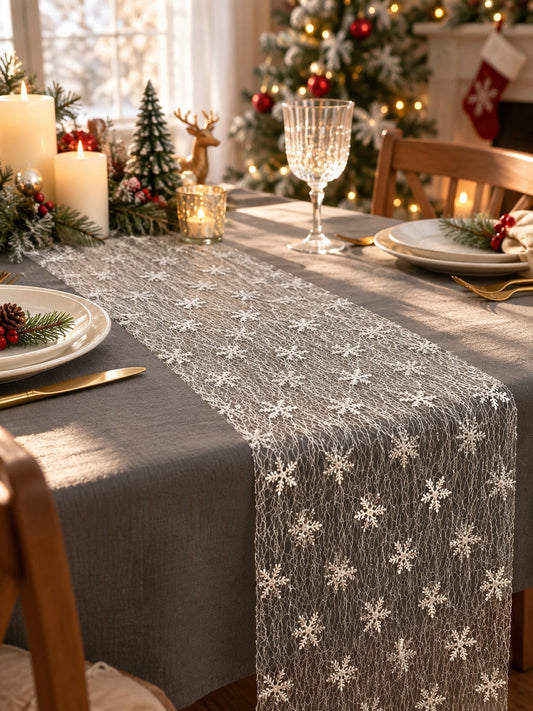 snowflake sheer table runner - Silver photo 1
