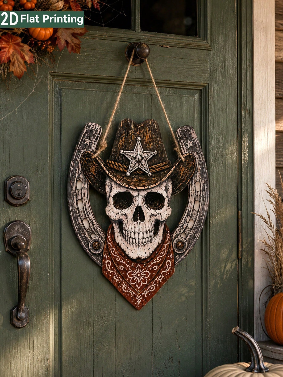 cowboy skull horseshoe door hanger - main photo