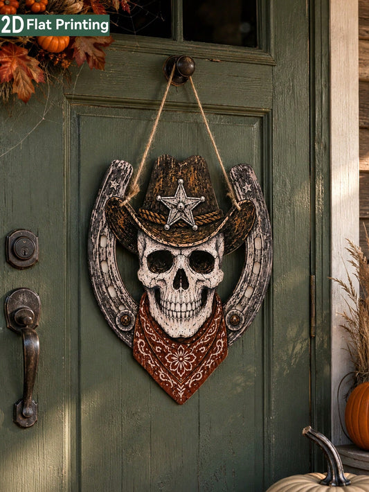 cowboy skull horseshoe door hanger - main photo
