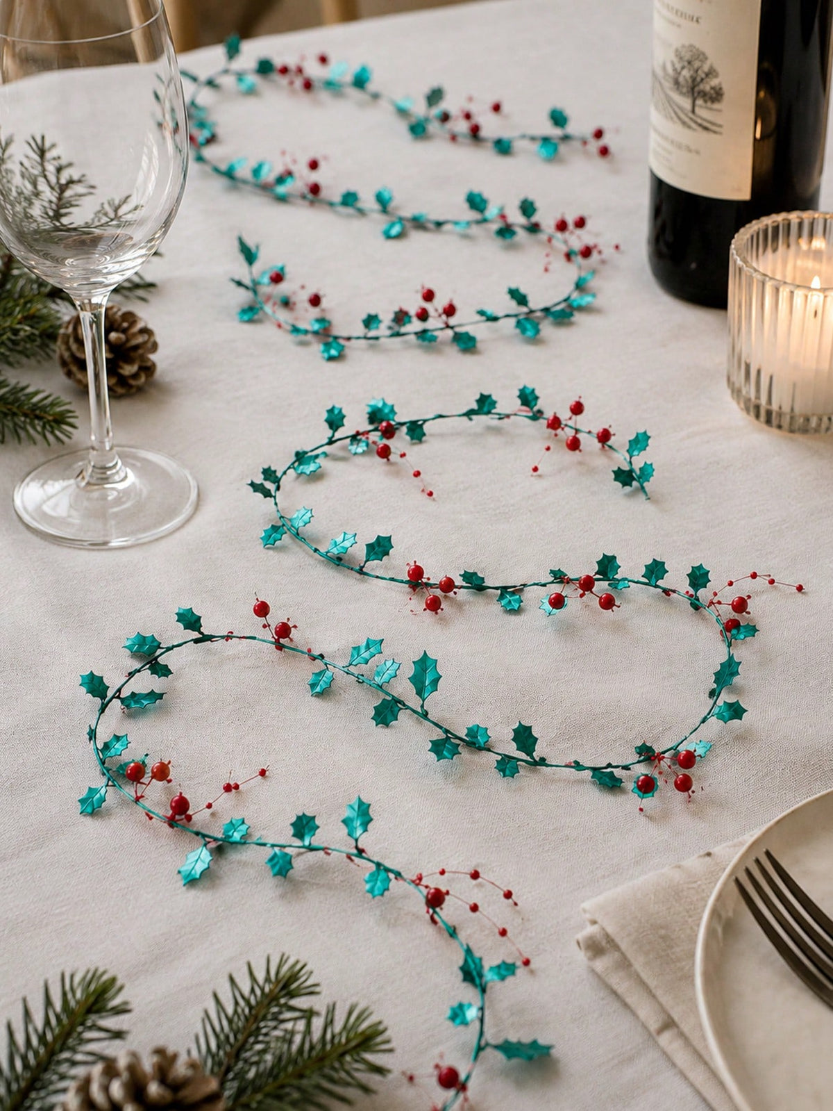 holly leaf bead garland - Green with Berry Clusters styled photo