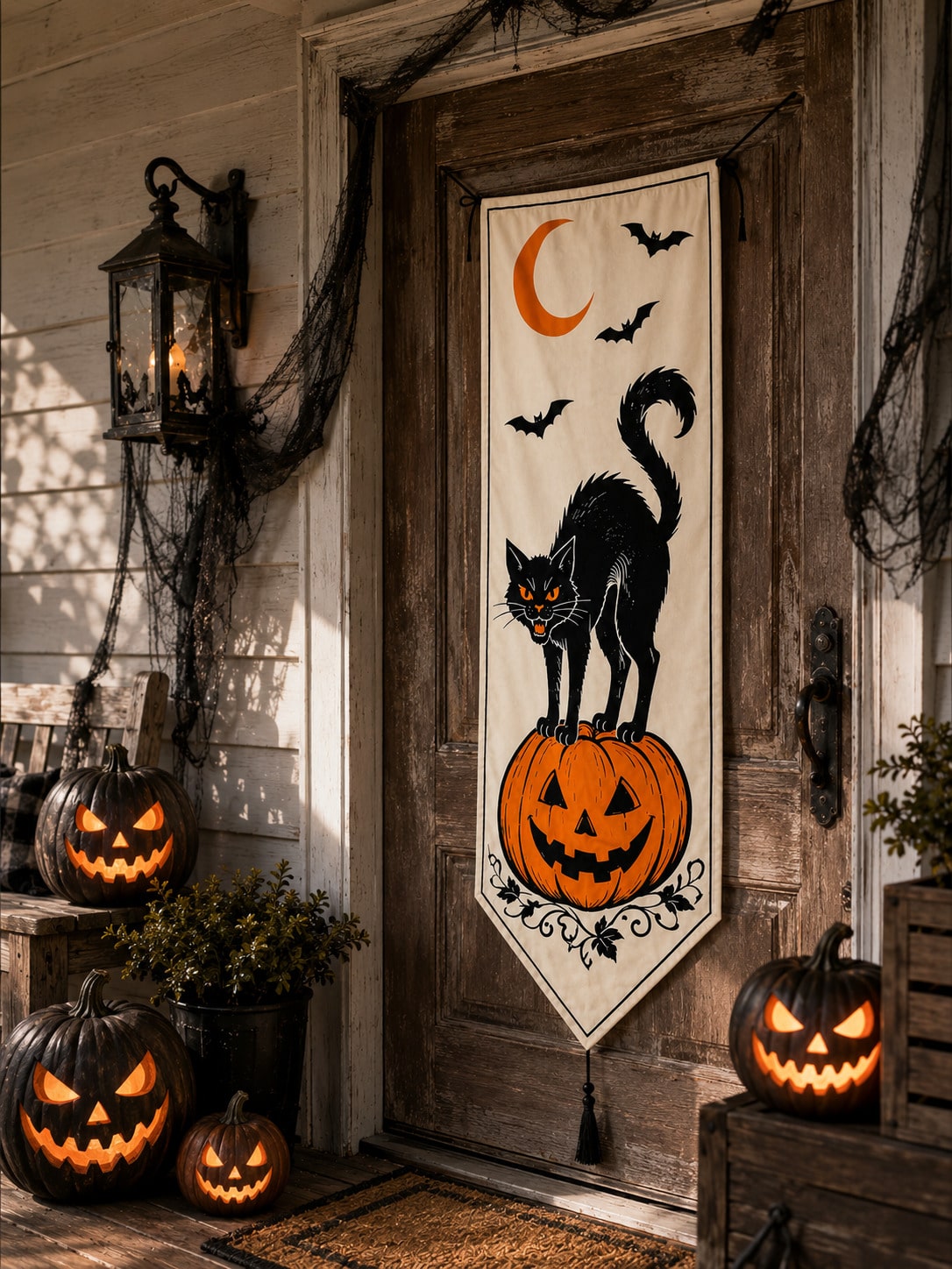 black cat pumpkin Halloween porch banner - main photo