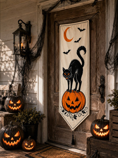 black cat pumpkin Halloween porch banner - main photo