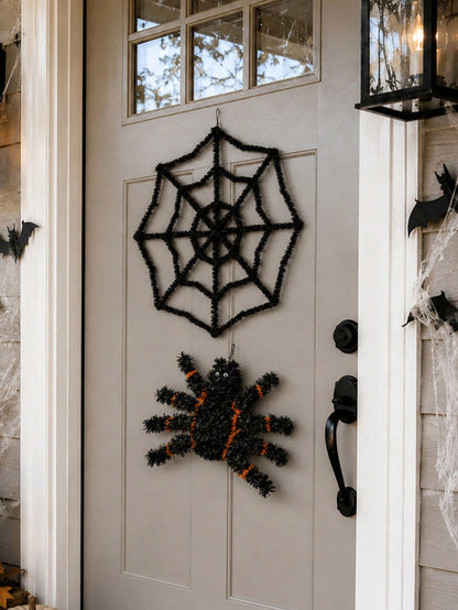 black tinsel spider web decoration - main photo