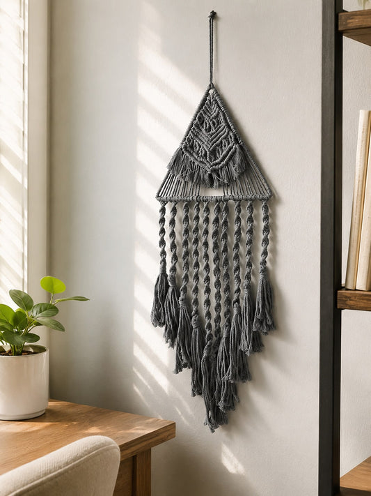 triangle macrame wall hanging - Gray photo 1