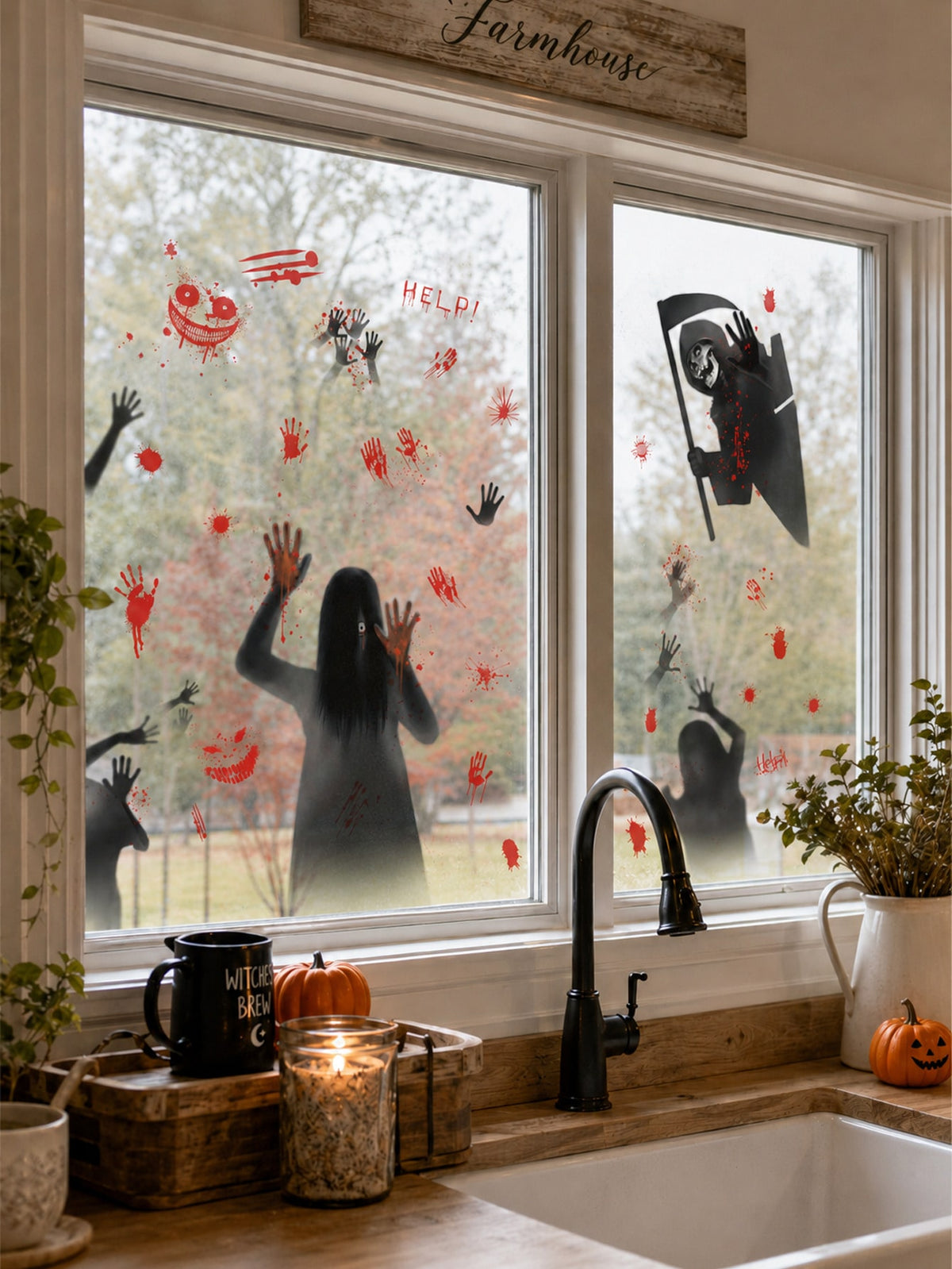 bloody handprint Halloween window clings - main photo