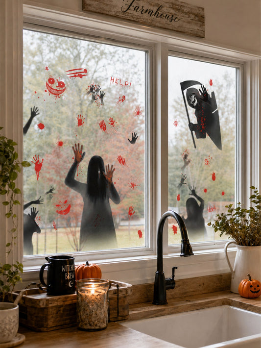 bloody handprint Halloween window clings - main photo
