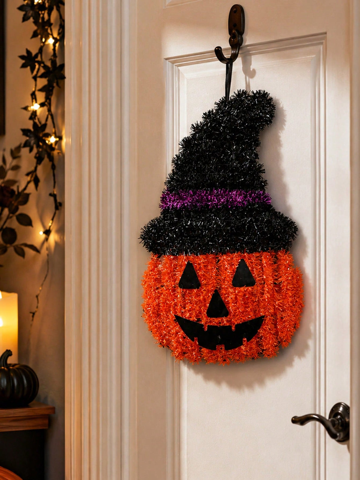 witch hat pumpkin tinsel door hanger - main photo
