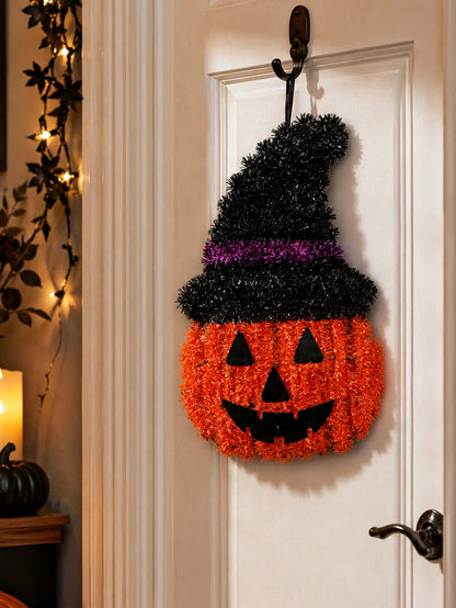 witch hat pumpkin tinsel door hanger - main photo