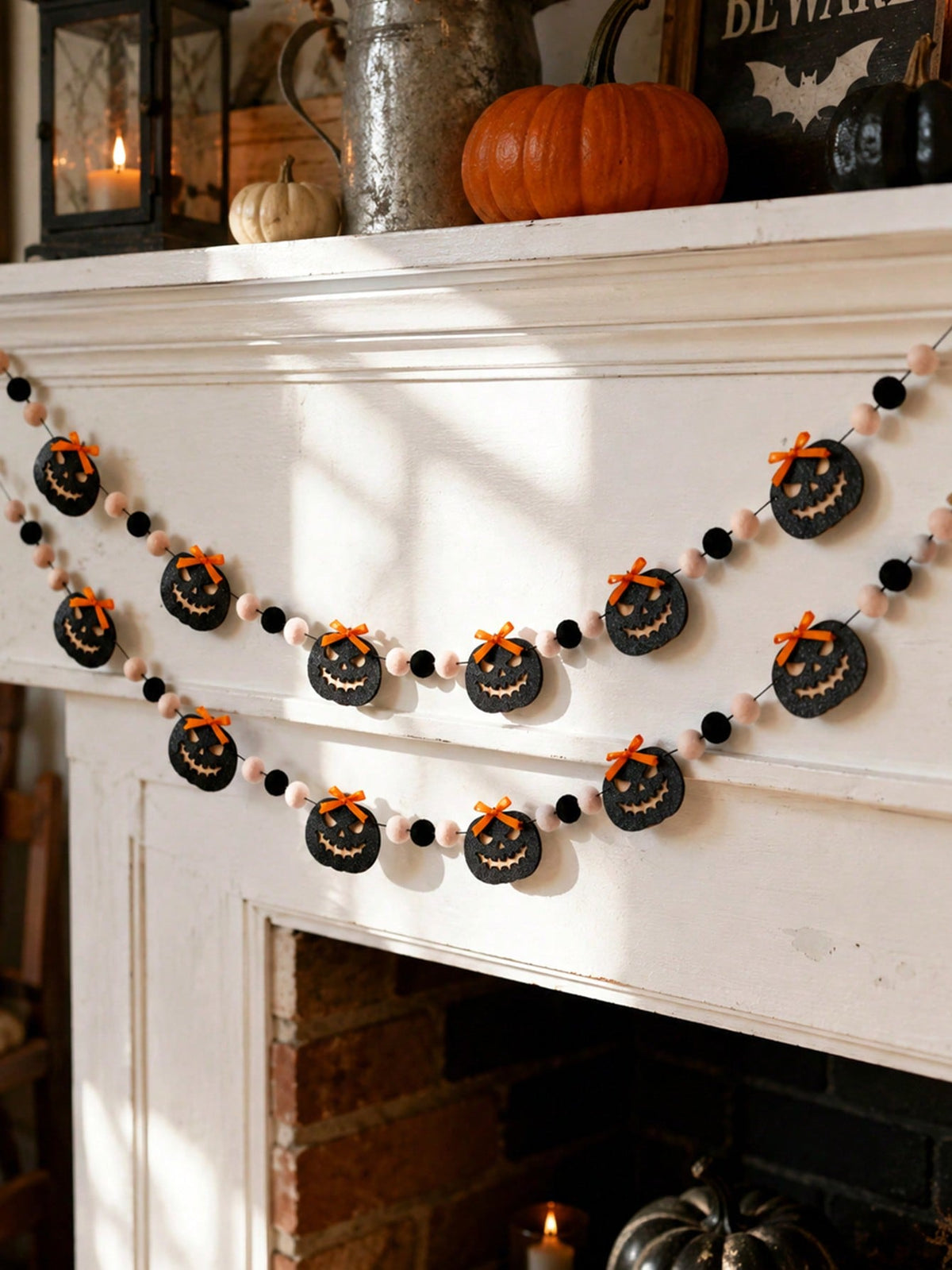 jack-o-lantern pom pom Halloween banner - main photo