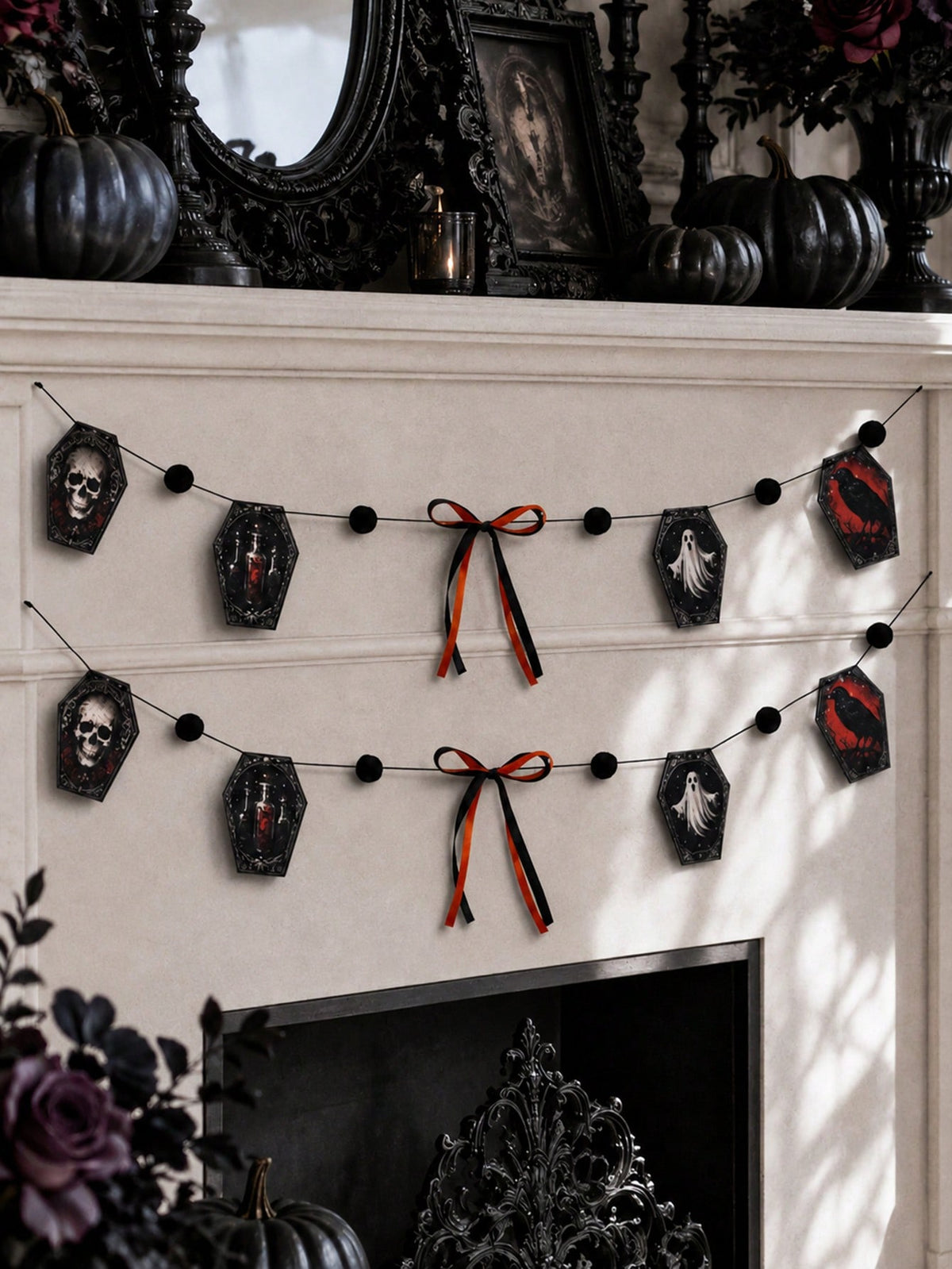 skull coffin raven gothic garland - main photo