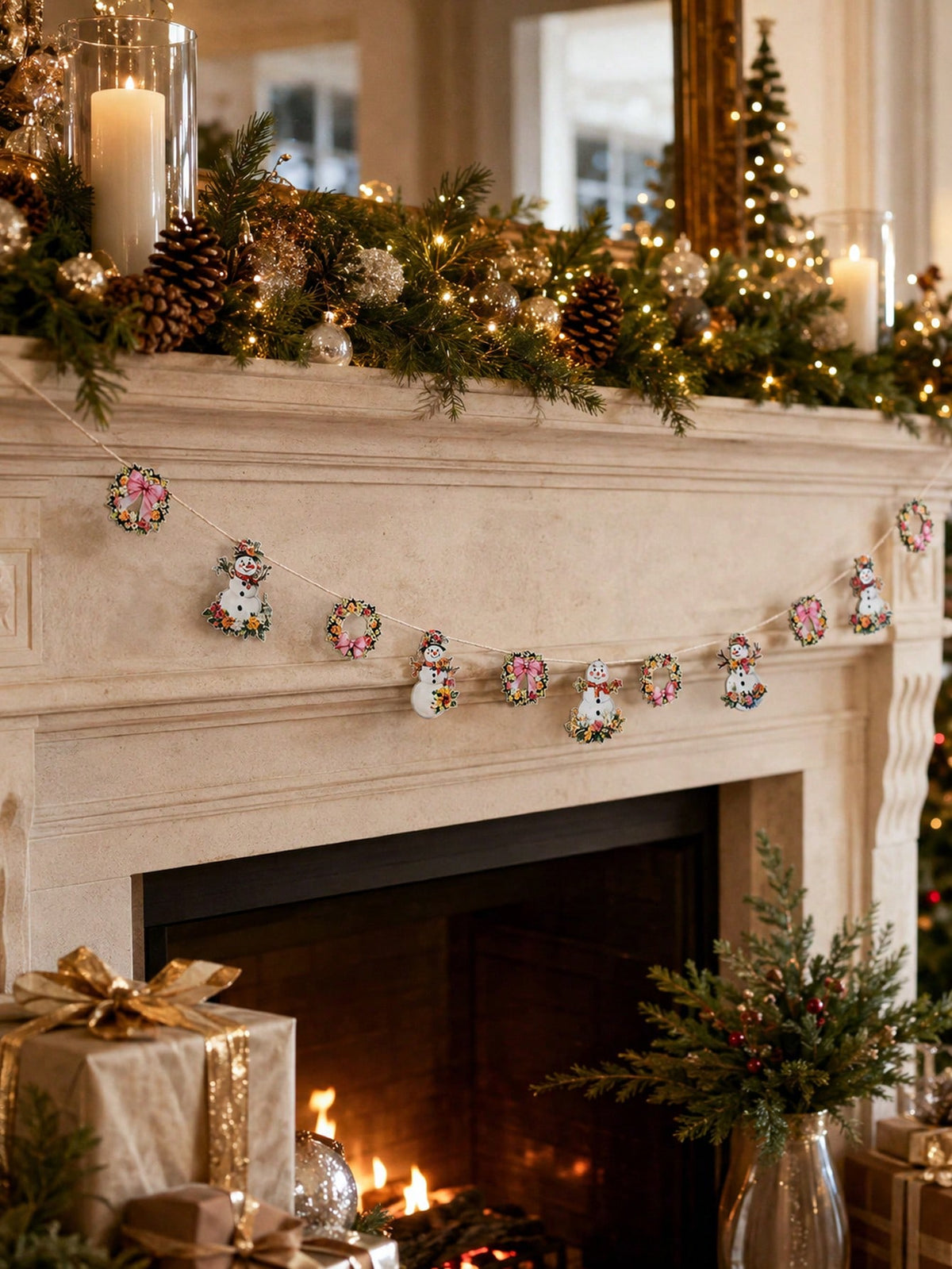 floral snowman wreath garland - main photo
