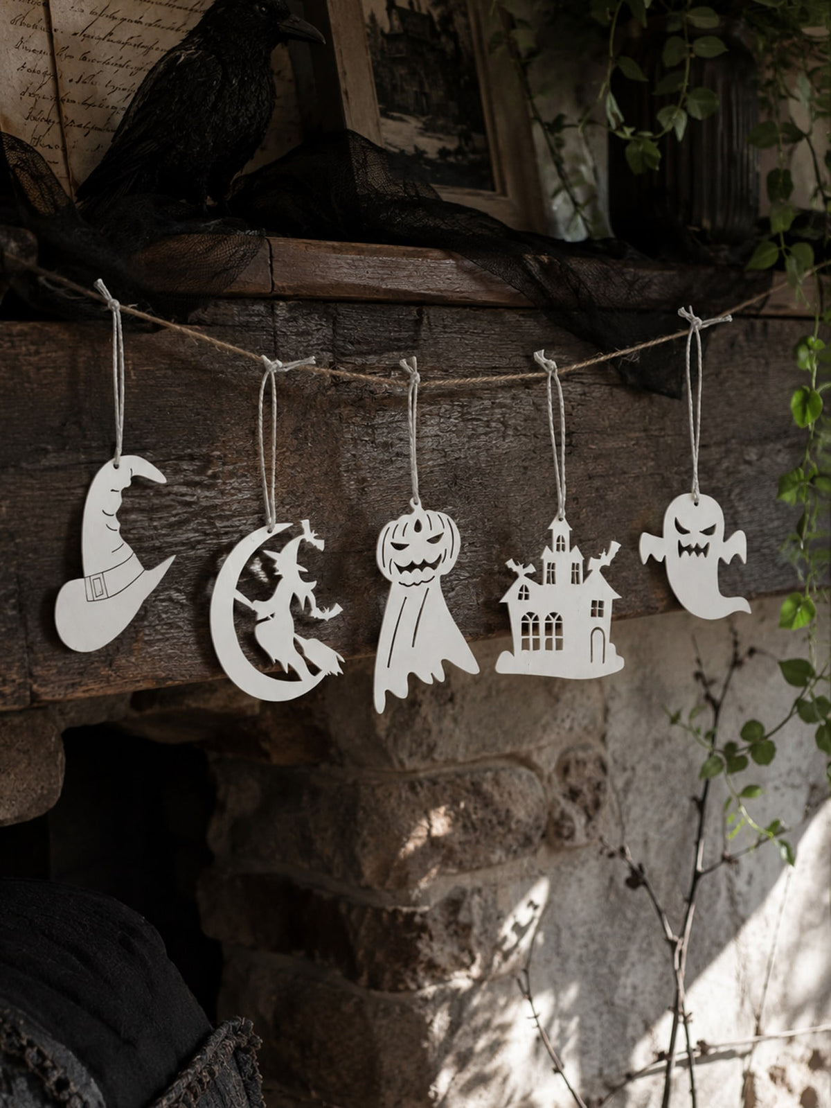 witch ghost haunted house Halloween garland - main photo