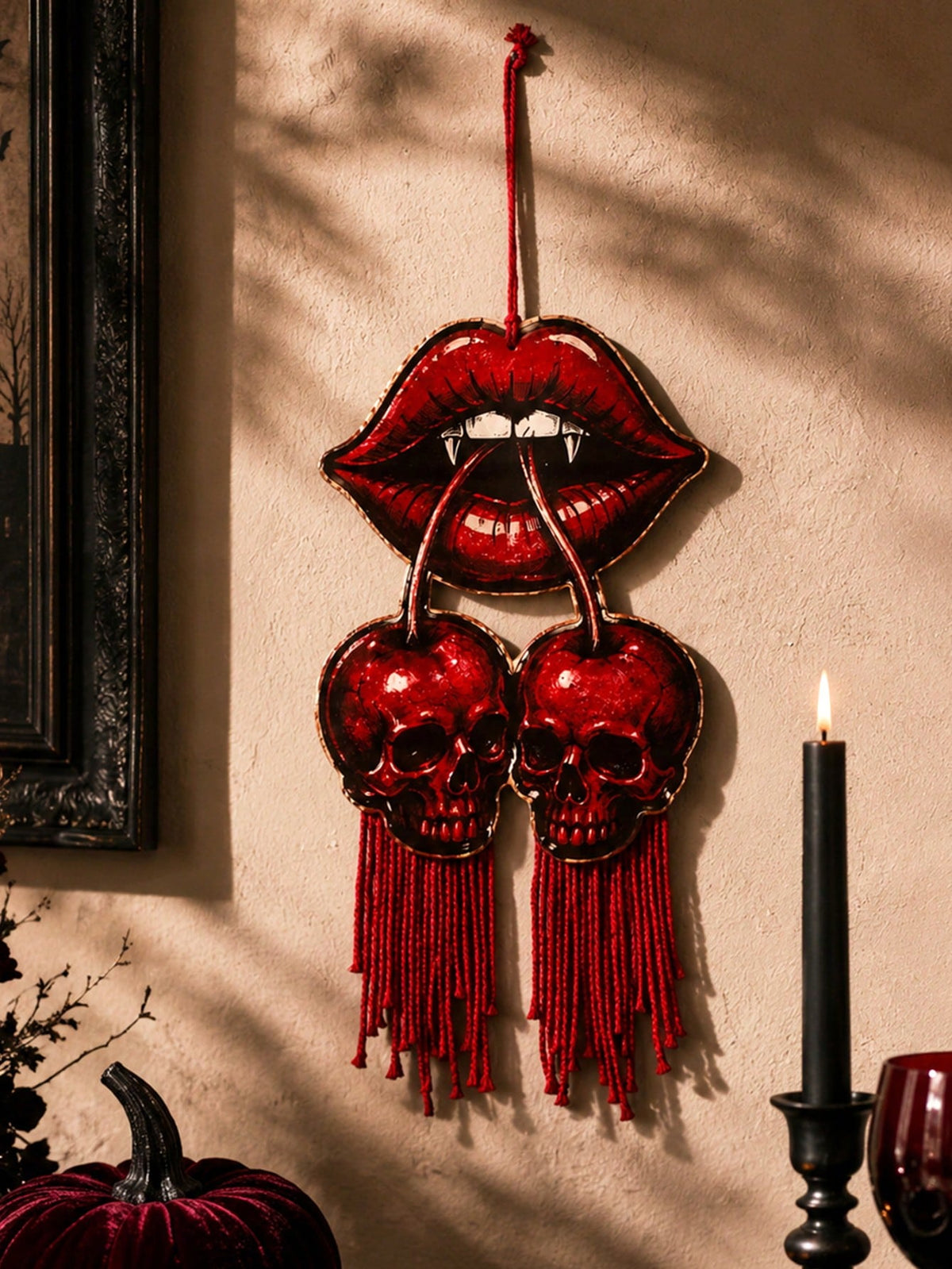 vampire lips cherry skull door hanger - main photo