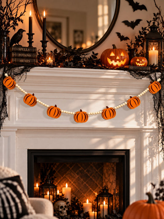 felt pumpkin wood bead garland - main photo