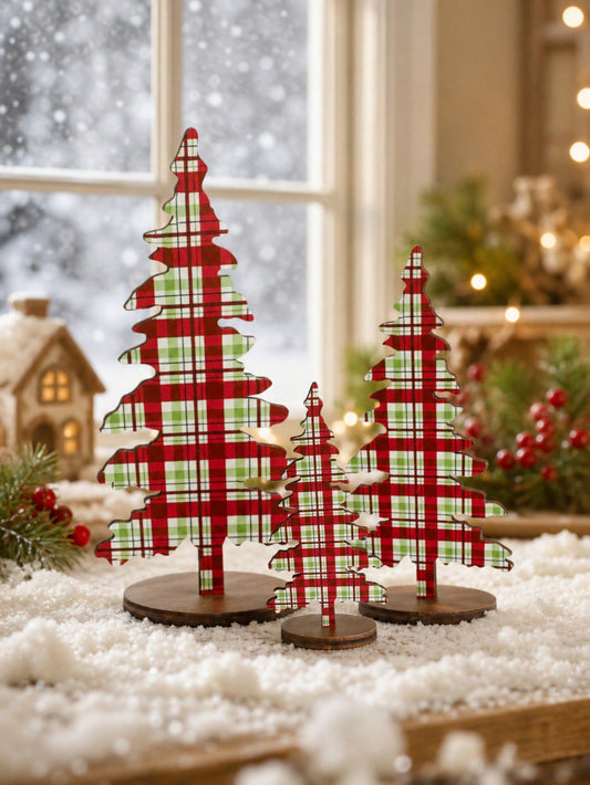 patterned Christmas tree tabletop decor - Red Plaid photo 1