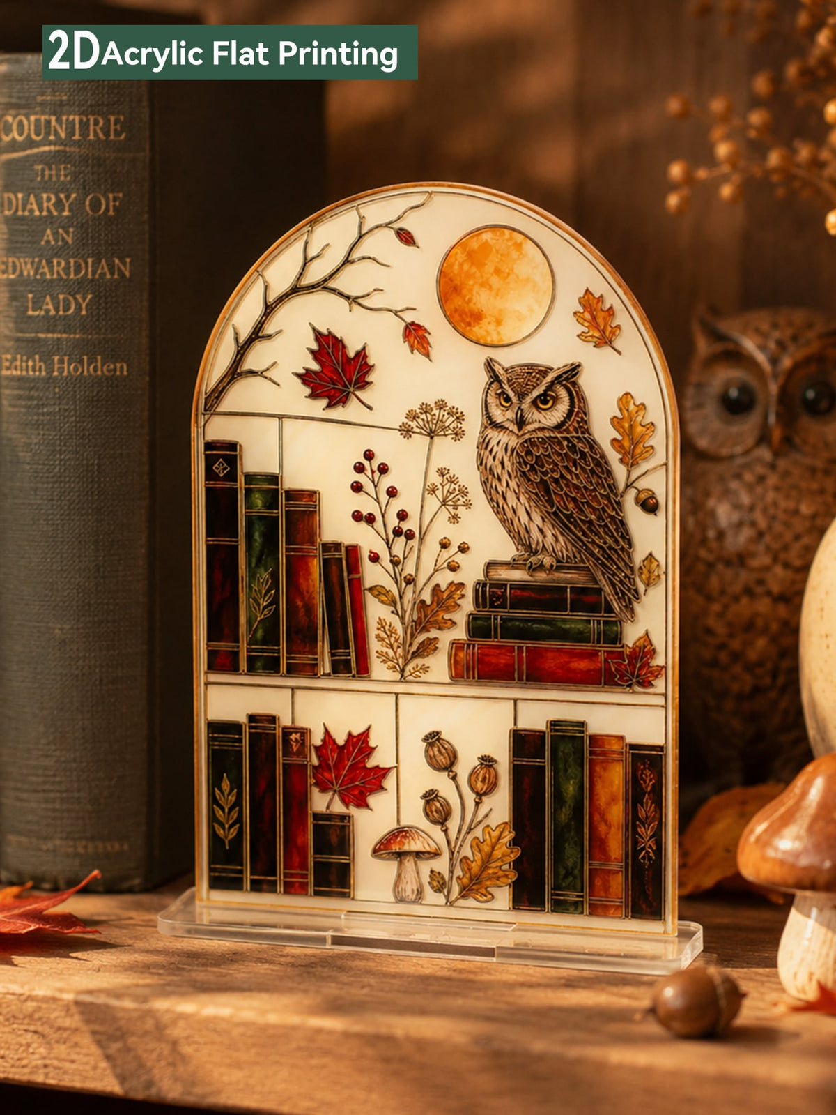 autumn owl bookshelf tabletop sign - main photo