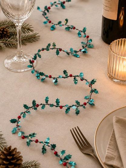 holly leaf bead garland - Green with Red Berries styled photo