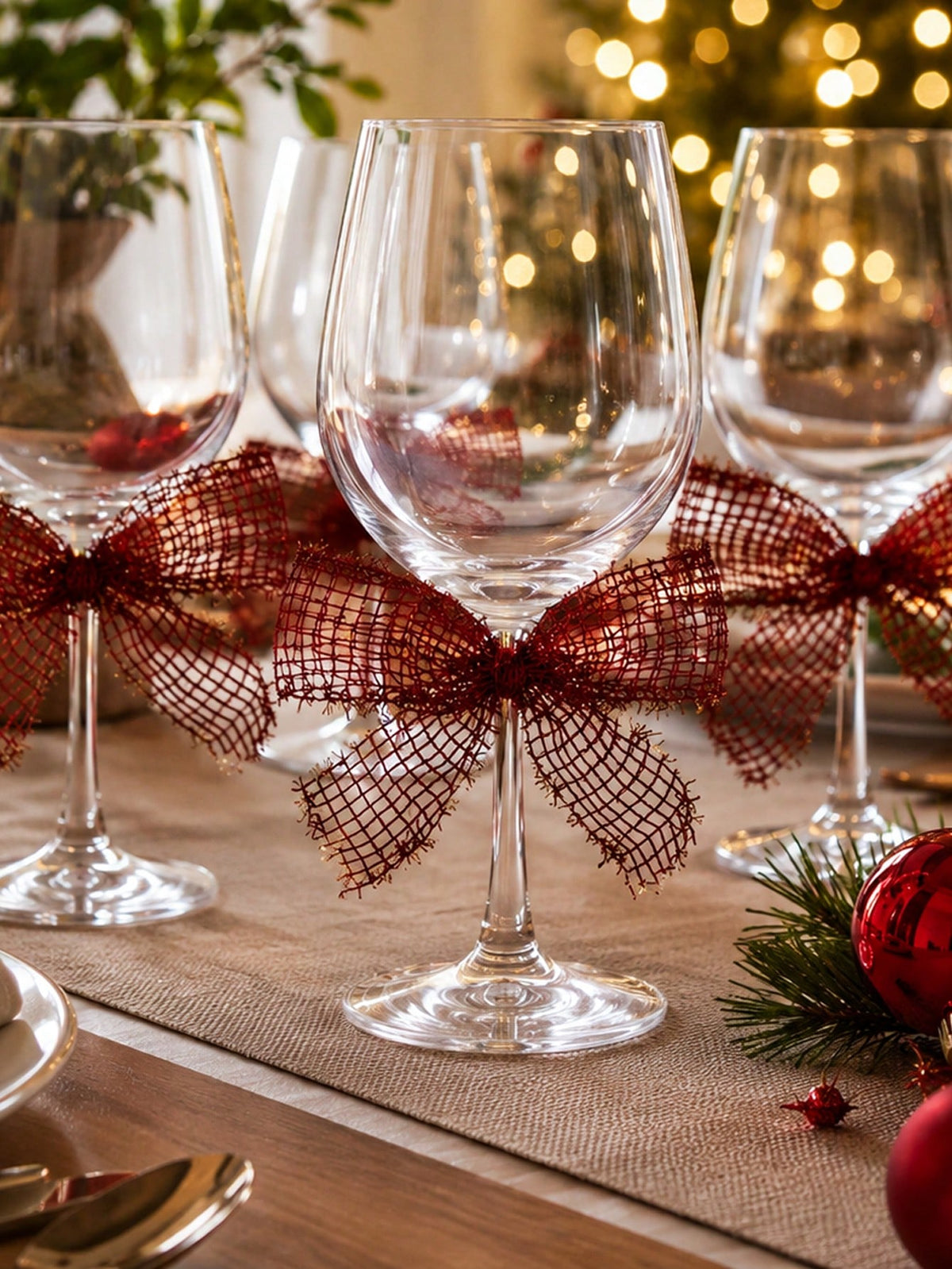 glitter mesh wine glass bows - Red photo 1