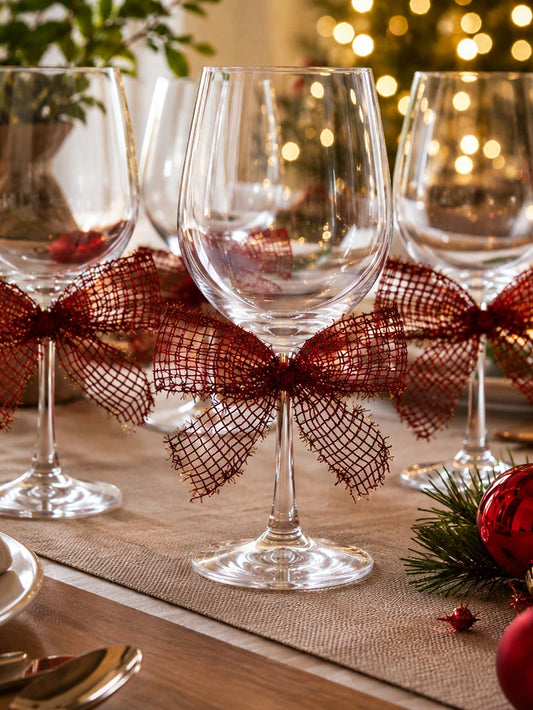 glitter mesh wine glass bows - Red photo 1