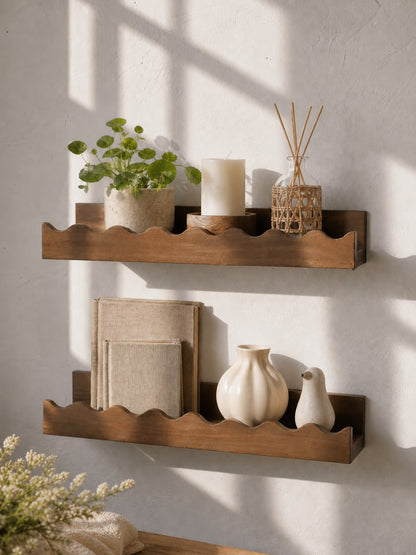 wavy edge floating wall shelf - Brown styled photo