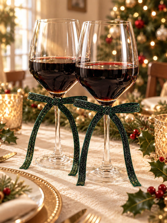 velvet wine glass bows - Green photo 1
