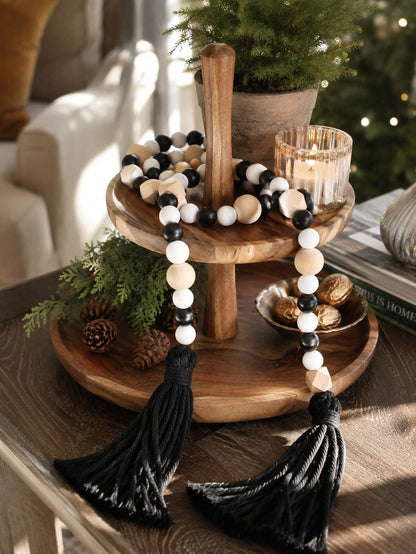 geometric wood bead garland - Black, White & Natural styled photo