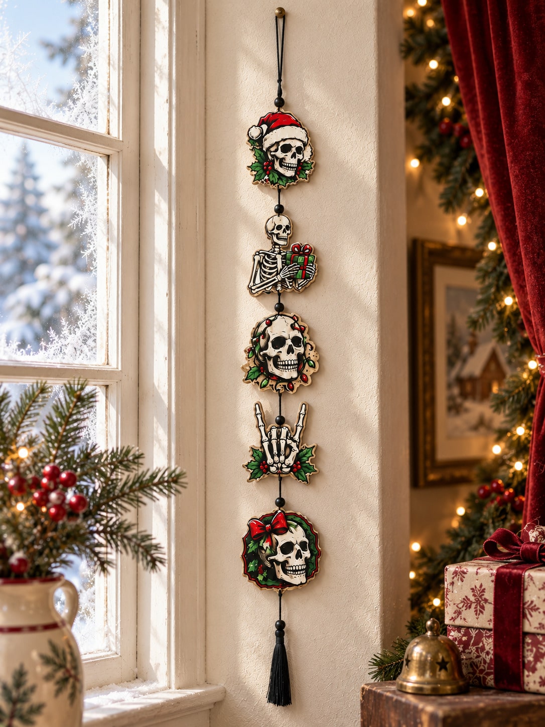 creepy Christmas skull hanging decor - main photo