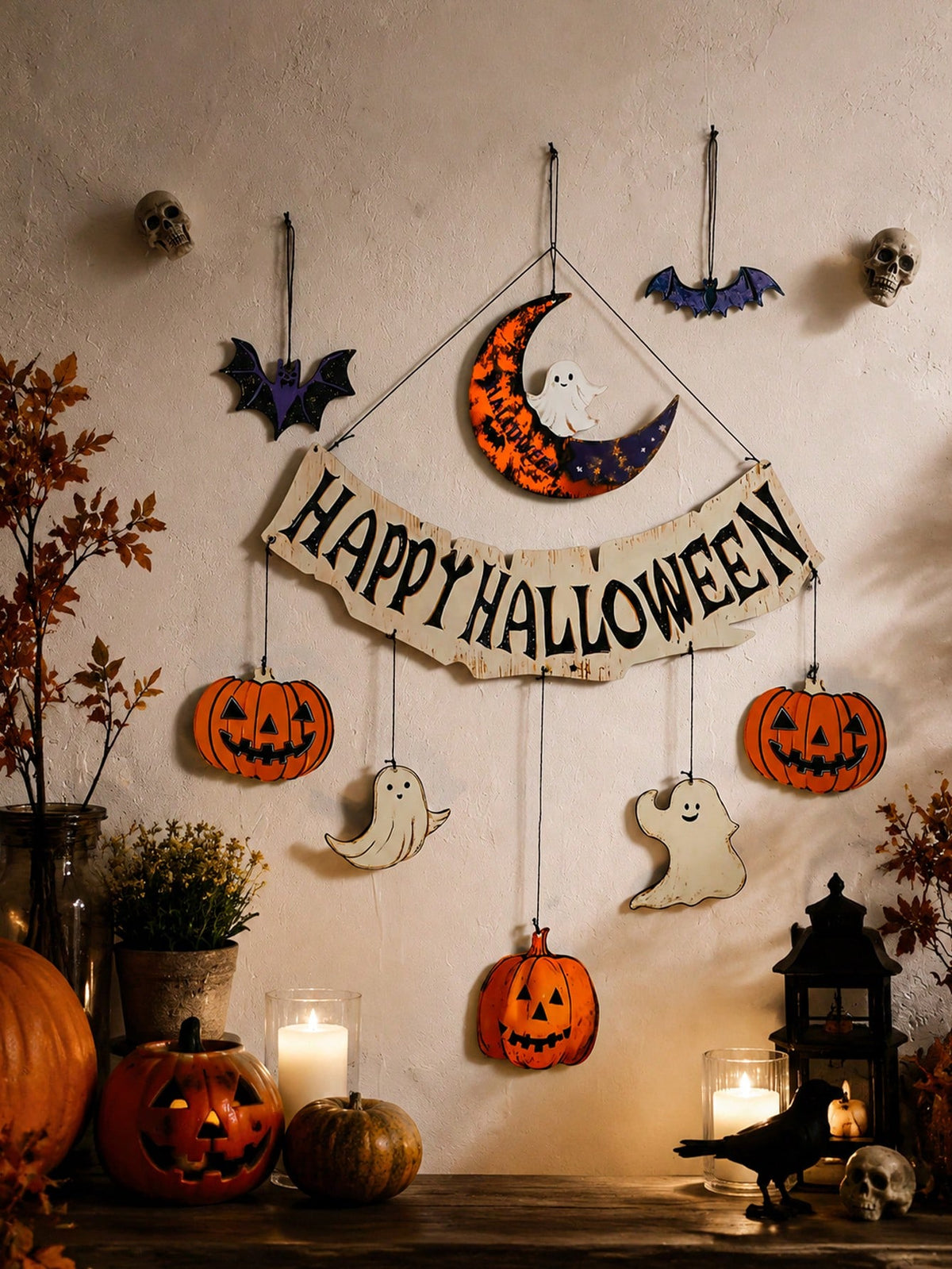Happy Halloween banner moon pumpkins - main photo