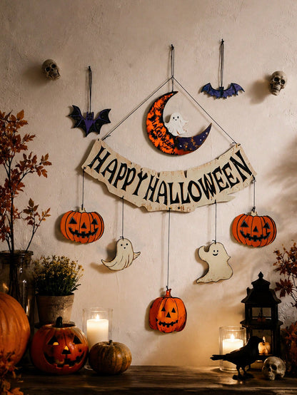 Happy Halloween banner moon pumpkins - main photo