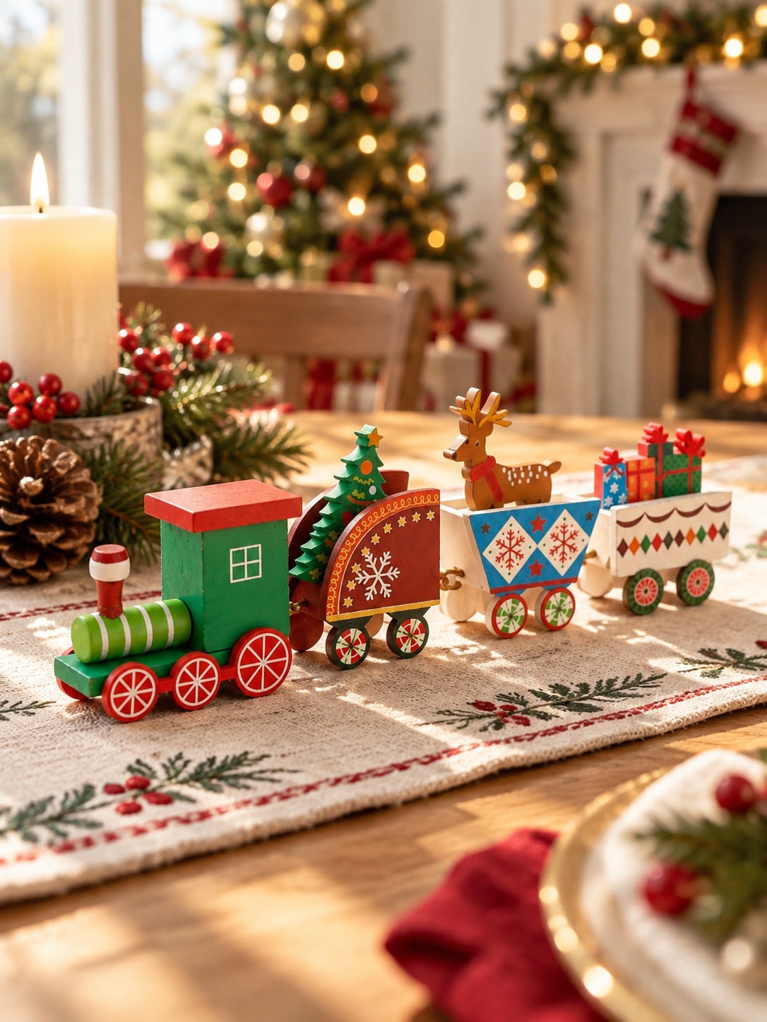 Christmas train reindeer tabletop decor - main photo