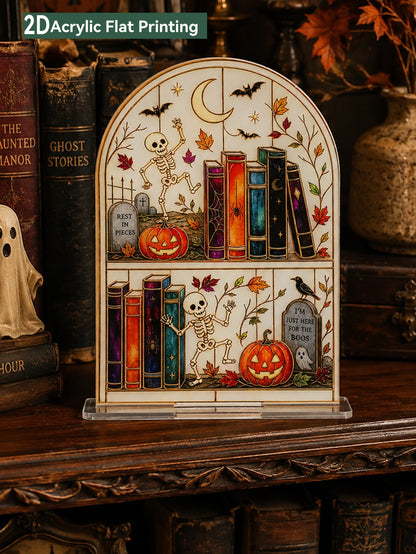 skeleton bookshelf Halloween tabletop sign - main photo