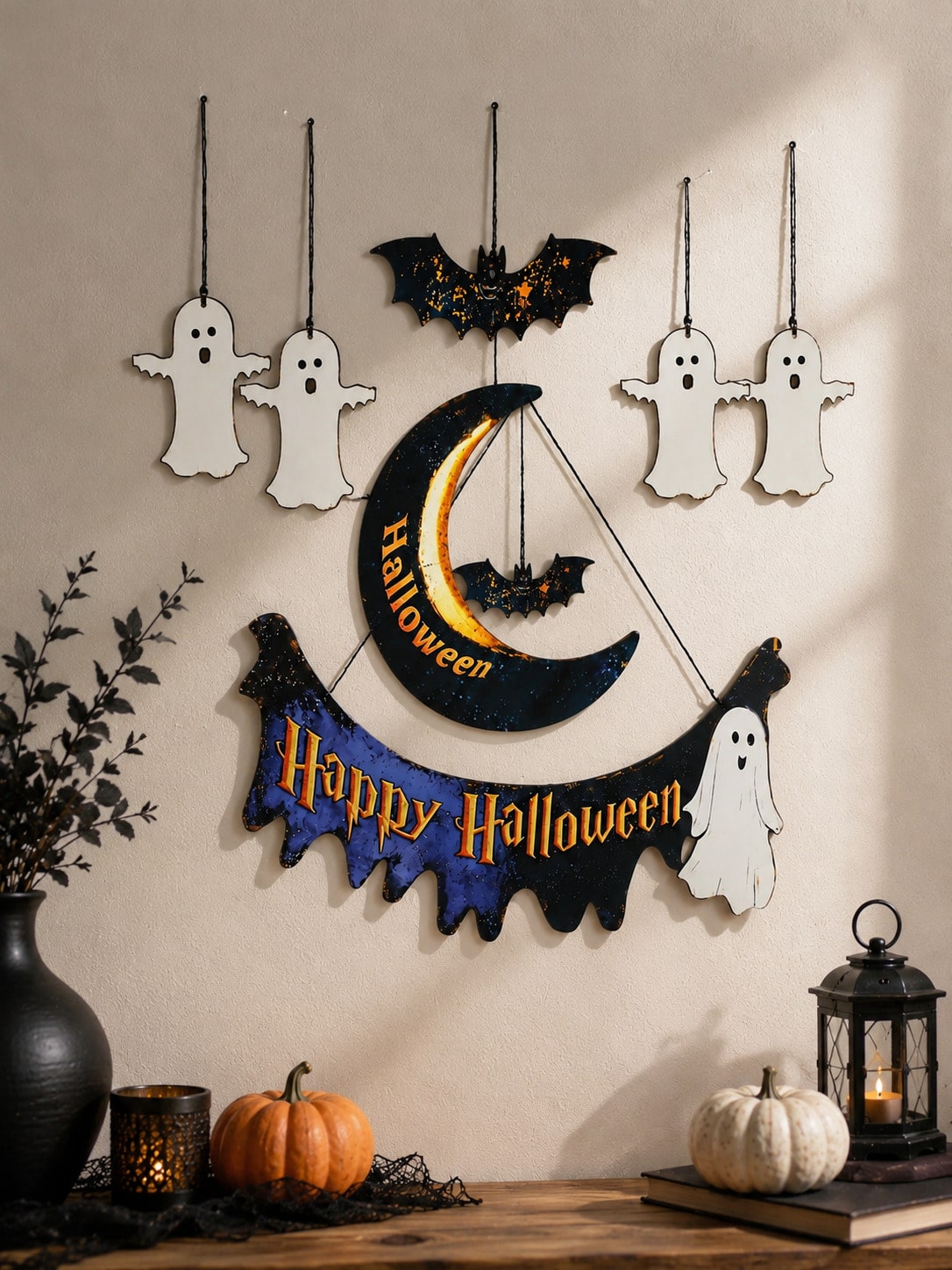 Happy Halloween moon banner ghost set - main photo