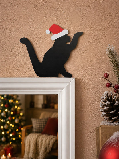 Santa hat black cat door decor - main photo