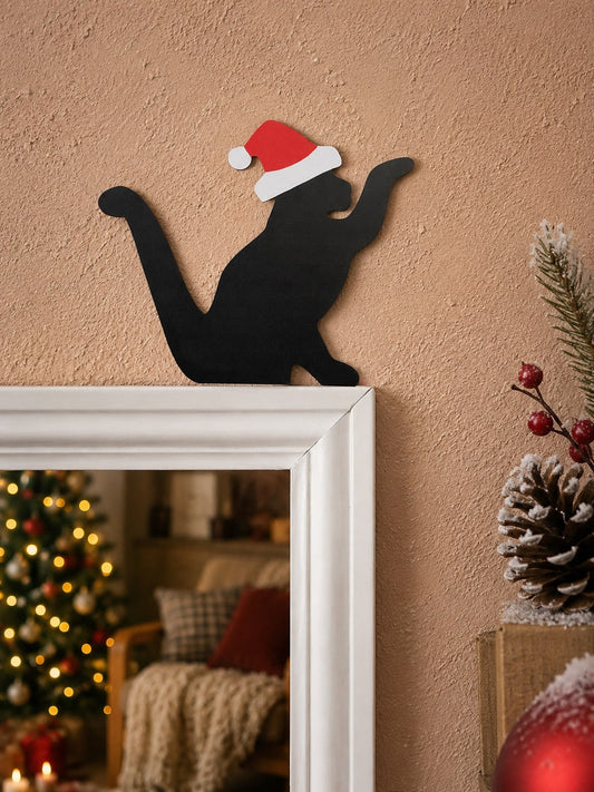 Santa hat black cat door decor - main photo