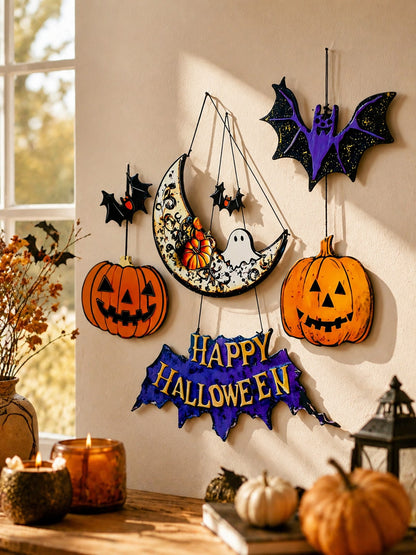 bat moon pumpkin Halloween door sign - main photo
