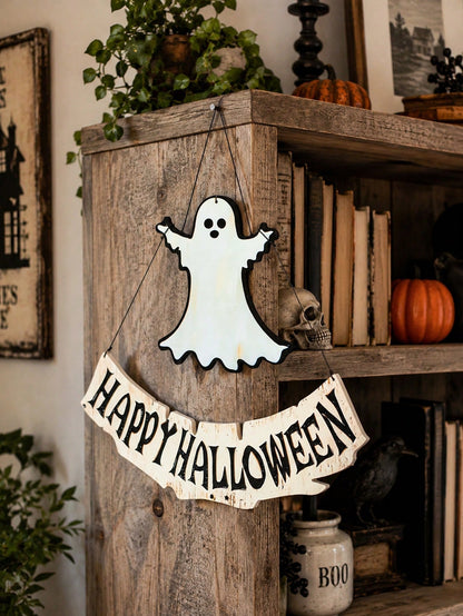 ghost Happy Halloween door sign - main photo