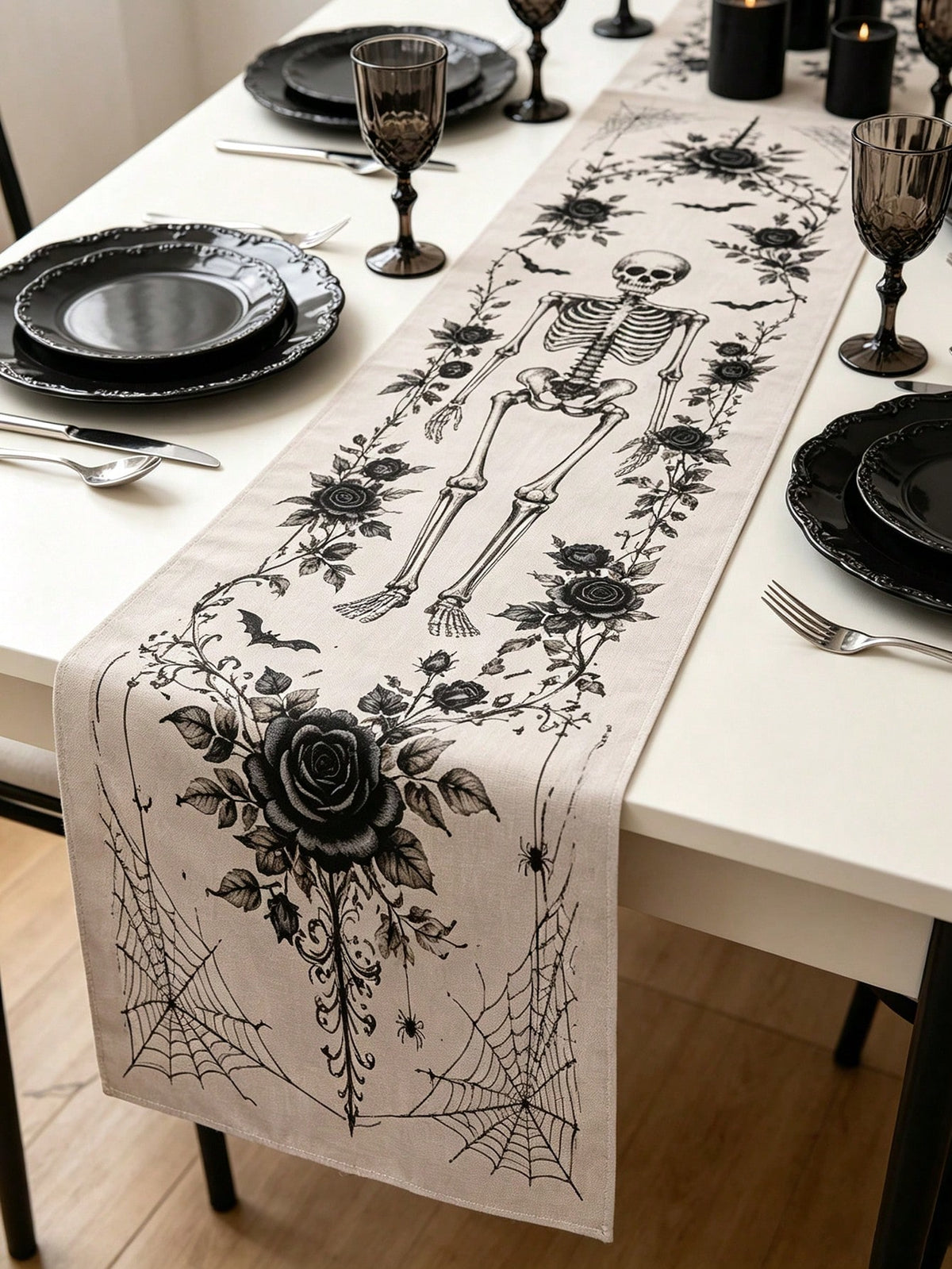 skull black rose table runner - main photo