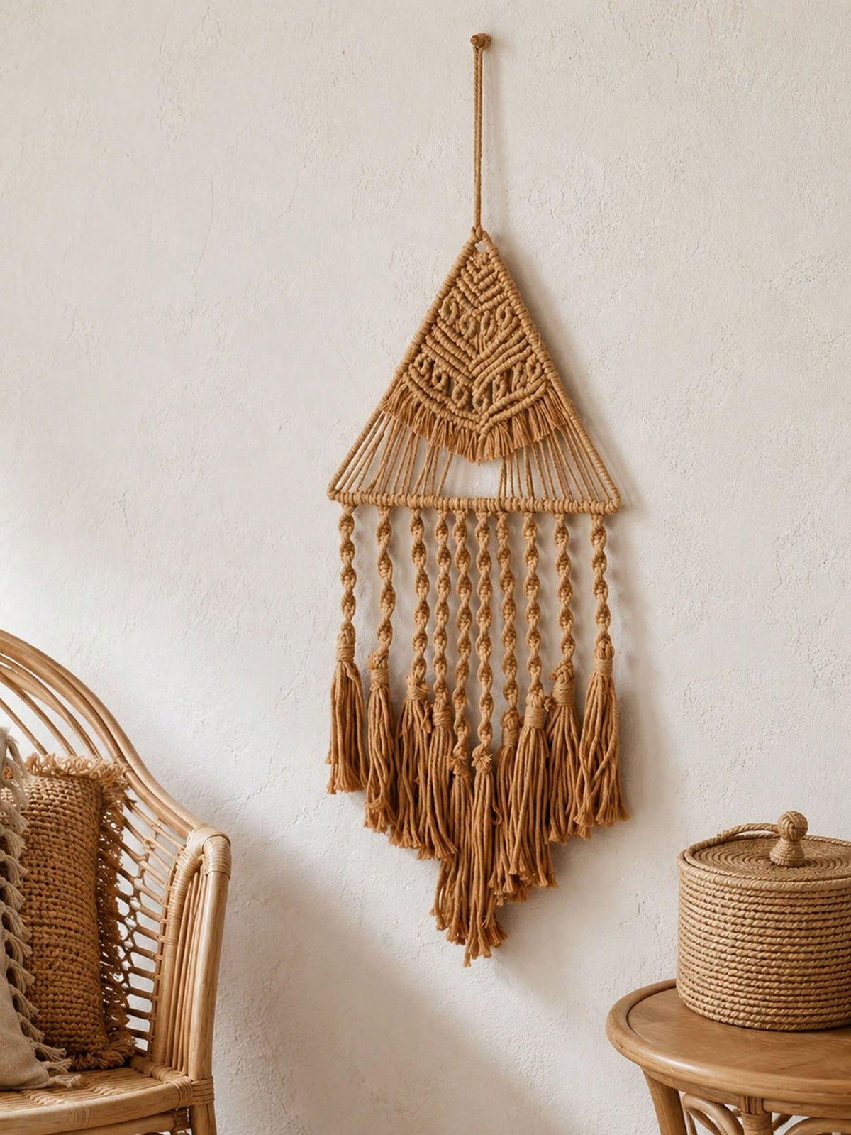 triangle macrame wall hanging - Khaki styled photo