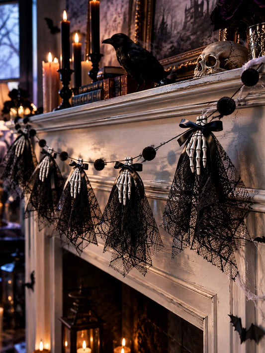 skeleton hand black tulle Halloween banner - main photo