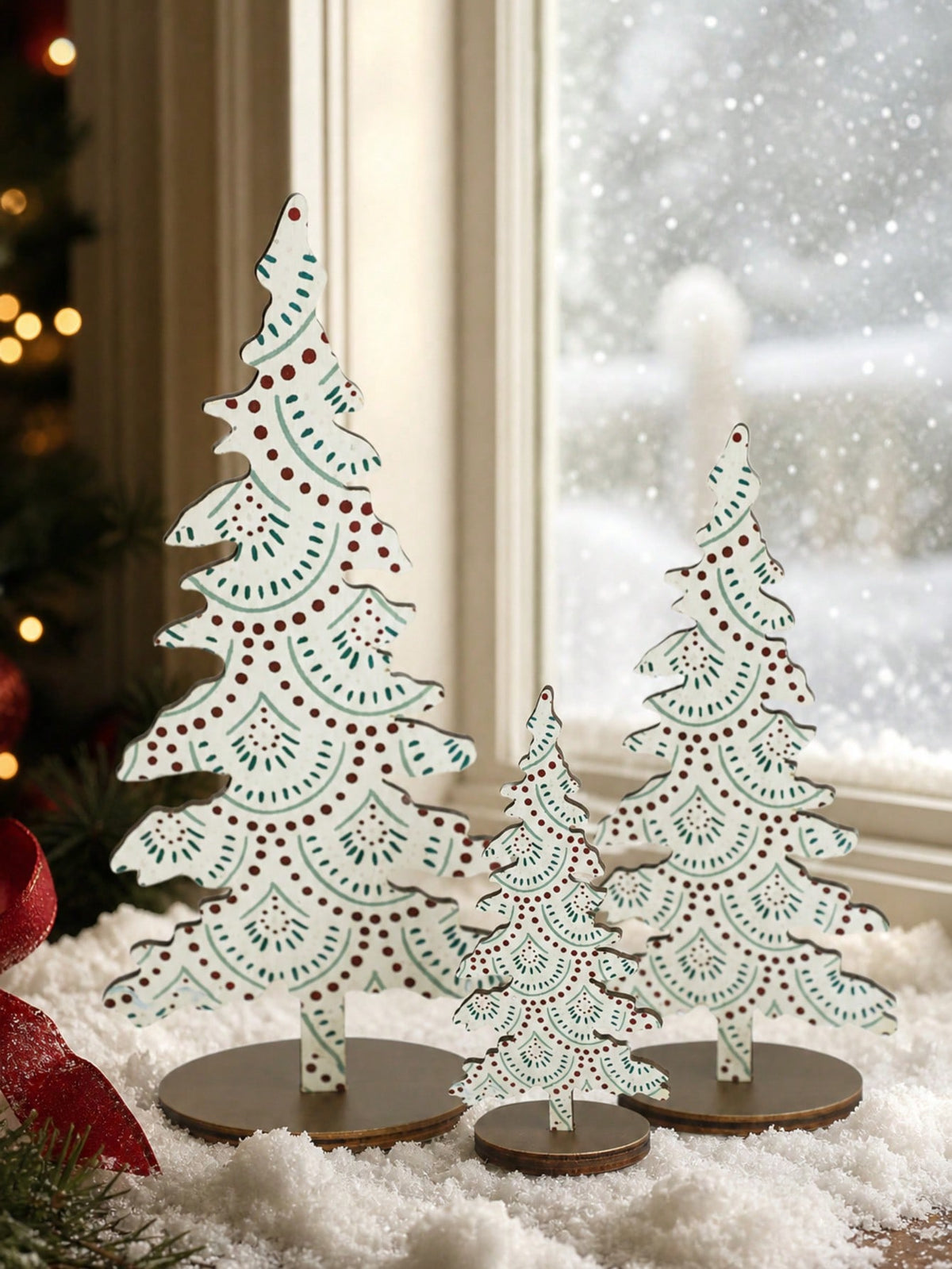 patterned Christmas tree tabletop decor - Boho Dot styled photo