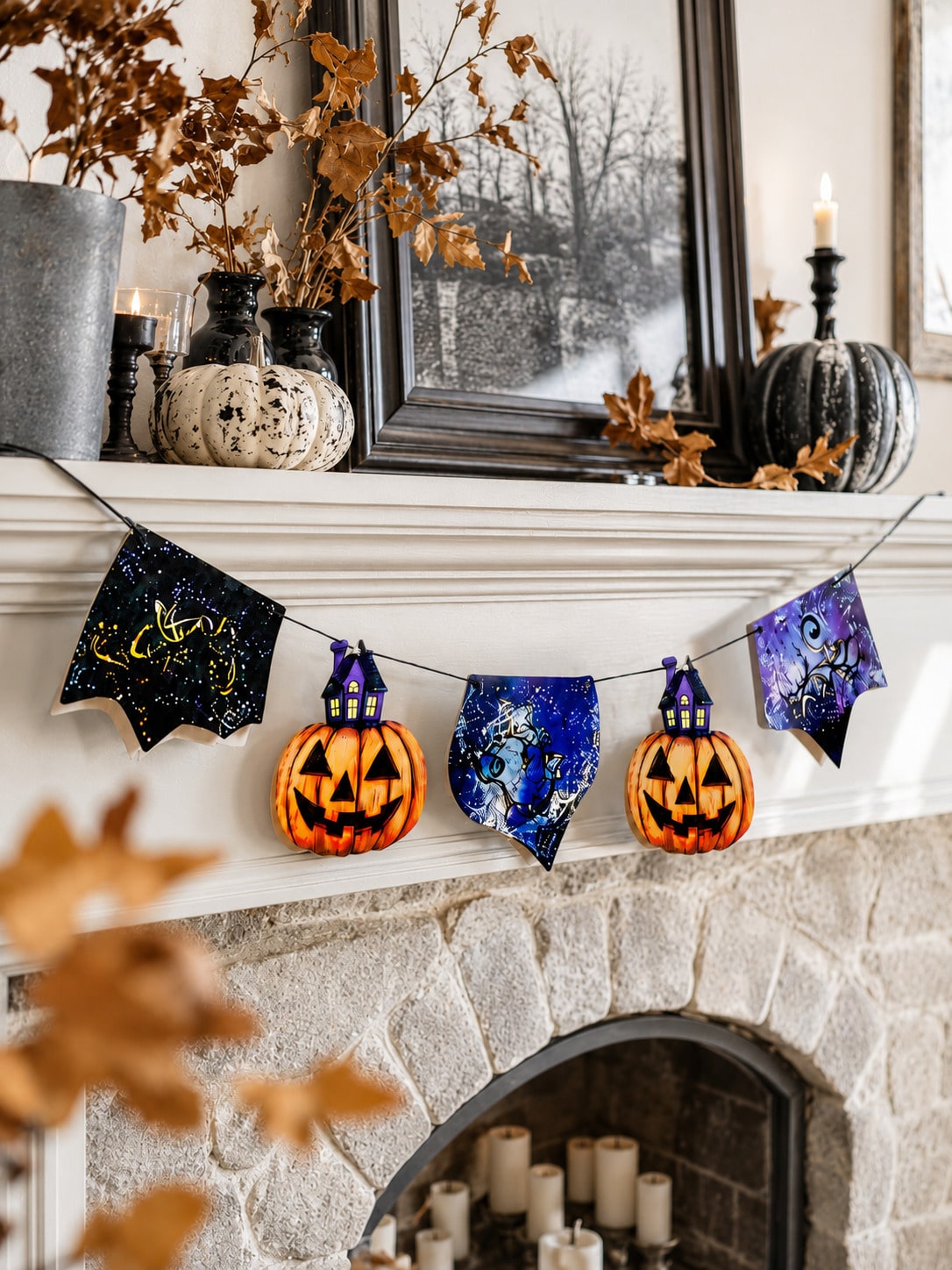 pumpkin bat moon Halloween banner - main photo