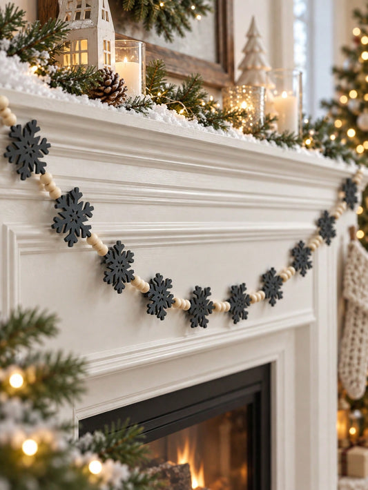 felt snowflake bead garland - Black photo 1