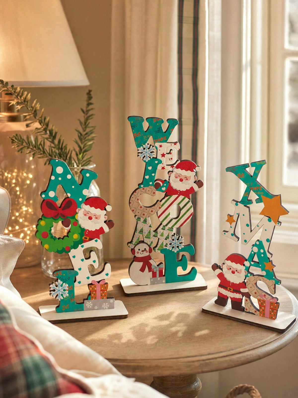 Santa stacked letter tabletop sign - Teal styled photo
