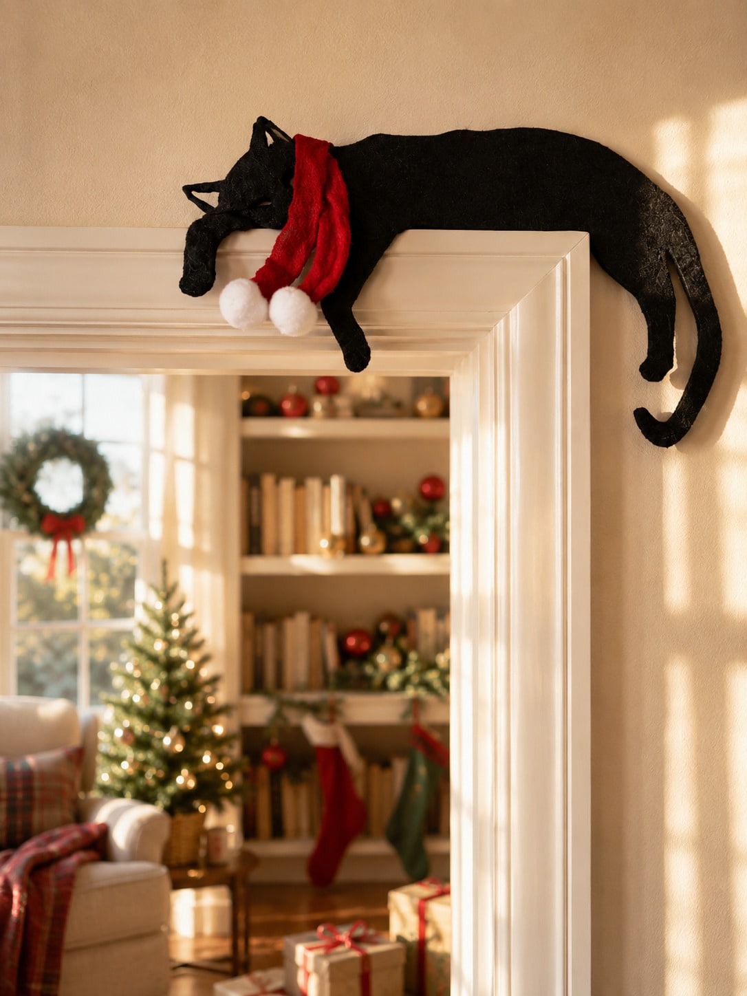 black cat Christmas door topper - main photo