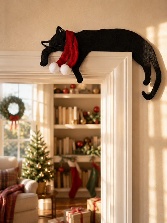 black cat Christmas door topper - main photo